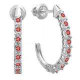 0.25 Carat (ctw) Sterling Silver Round Ruby Ladies Hoop Earrings 1/4 CT