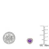 5 mm Heart Amethyst & Round White Diamond Ladies Halo Stud Earrings  10K Rose Gold