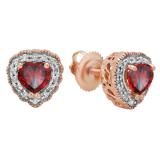 5 mm Heart Garnet & Round White Diamond Ladies Halo Stud Earrings  10K Rose Gold