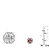 5 mm Heart Garnet & Round White Diamond Ladies Halo Stud Earrings  10K Rose Gold