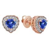 5 mm Heart Tanzanite & Round White Diamond Ladies Halo Stud Earrings  10K Rose Gold