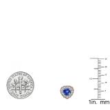5 mm Heart Tanzanite & Round White Diamond Ladies Halo Stud Earrings  10K Rose Gold