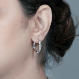 Round Aquamarine & White Diamond Swirl Style Criss Cross Hoop Earrings for Women in 925 Sterling Silver