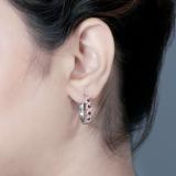 0.86 Carat (ctw) Round Garnet & White Diamond Hoop Earrings | Sterling Silver