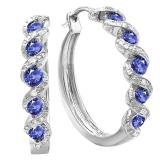 Round Tanzanite & White Diamond Swirl Style Criss Cross Hoop Earrings for Women in 925 Sterling Silver