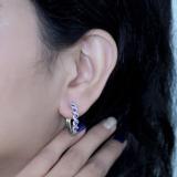 Round Tanzanite & White Diamond Swirl Style Criss Cross Hoop Earrings for Women in 925 Sterling Silver