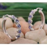 Round Tanzanite & White Diamond Swirl Style Criss Cross Hoop Earrings for Women in 925 Sterling Silver