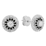 0.41 Carat Round Black and White Diamond Halo Stud Earrings for Women in 18K White Gold