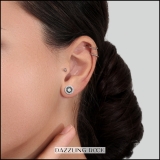 0.41 Carat Round Black and White Diamond Halo Stud Earrings for Women in 18K White Gold