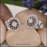 0.41 Carat Round Black and White Diamond Halo Stud Earrings for Women in 18K White Gold