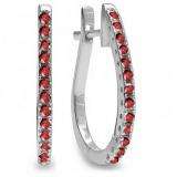 0.25 Carat (ctw) 10K White Gold Round Ruby Ladies Hoop Earrings 1/4 CT