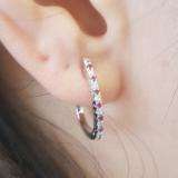 0.25 Carat (ctw) 10K White Gold Round Ruby & White Diamond Ladies Hoop Earrings 1/4 CT