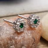 0.40 Carat (ctw) 14K White Gold Round Cut White Diamond & Green Emerald Ladies Cluster Flower Stud Earrings