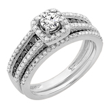 1.15 Carat (ctw) 14K White Gold Round White & Black Diamond Ladies Halo Style Bridal Engagement Ring With Matching Band Set