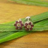 0.40 Carat (ctw) 10K White Gold Round Cut White Diamond & Ruby Ladies Cluster Flower Stud Earrings
