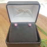 0.40 Carat (ctw) 10K White Gold Round Cut White Diamond & Ruby Ladies Cluster Flower Stud Earrings
