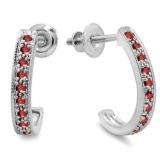 0.20 Carat (ctw) 10K White Gold Round Ruby Ladies Hoop Earrings 1/5 CT