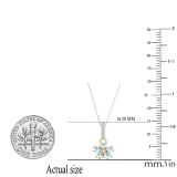 Round Aquamarine & Diamond Ladies Cluster Flower Pendant (Silver Chain Included), 10K Yellow Gold