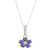 Round Tanzanite & Diamond Ladies Cluster Flower Pendant (Silver Chain Included), 10K Rose Gold