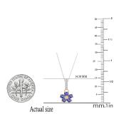 Round Tanzanite & Diamond Ladies Cluster Flower Pendant (Silver Chain Included), 10K Rose Gold
