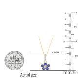 Round Tanzanite & Diamond Ladies Cluster Flower Pendant (Gold Chain Included), 14K Yellow Gold