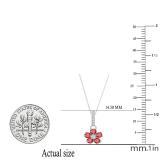 Round Ruby & Diamond Ladies Cluster Flower Pendant (Silver Chain Included), 18K White Gold