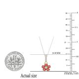 Round Ruby & Diamond Ladies Cluster Flower Pendant (Silver Chain Included), 18K Yellow Gold