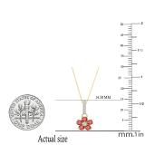 Round Ruby & Diamond Ladies Cluster Flower Pendant (Gold Chain Included), 14K Yellow Gold