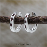 0.36 Carat (ctw) 18k White Gold Round White Diamond & Ruby Ladies Huggie Hoop Earrings 1/3 CT