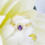 18K Yellow Gold 6X4 MM Oval Amethyst Pear White Sapphire & Round Diamond Ladies 3 Stone Ring