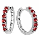 0.50 Carat (ctw) 14k White Gold Round Ruby Ladies Huggies Hoop Earrings 1/2 CT