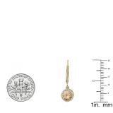 14K Yellow Gold 5 MM Each Round Champagne & White Diamond Ladies Halo Style Dangling Drop Earrings