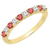Round Ruby & White Diamond Ladies Stackable Anniversary Wedding Band | 10K Yellow Gold