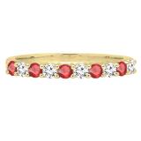 Round Ruby & White Diamond Ladies Stackable Anniversary Wedding Band | 10K Yellow Gold