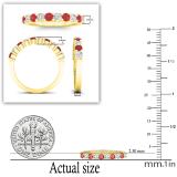 Round Ruby & White Diamond Ladies Stackable Anniversary Wedding Band | 10K Yellow Gold