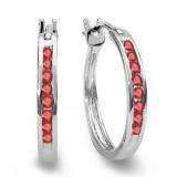 0.20 Carat (ctw) 10K White Gold Round Ruby Ladies Fine Hoop Earrings 1/5 CT