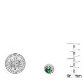1.10 Carat (ctw) 14k White Gold Round Green Emerald & White Diamond Ladies Halo Stud Earrings With Removable Jackets 1 1/10 CT