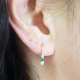 0.25 Carat (ctw) 10K White Gold Round White Diamond And Green Emerald Ladies 3 Stone Hoop Earrings 1/4 CT