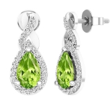 8X5mm Each Pear Peridot & Round White Diamond Women Infinity Teardrop Drop Push Back Earrings in 10K White Gold