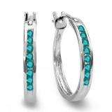 0.20 Carat (ctw) 10K White Gold Round Blue Diamond Ladies Fine Hoop Earrings 1/5 CT