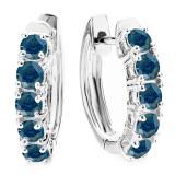 1.00 Carat (ctw) Round Blue Diamond Ladies Huggies Hoop Earrings 1 CT 14K White Gold