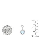6 mm Each Heart Aquamarine & Round White Diamond Ladies Drop Dangle Earrings Sterling Silver
