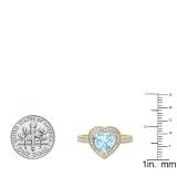 8 MM Heart Aquamarine & Round White Diamond Bridal Halo Engagement Band Ring 14K Yellow Gold