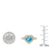 8 MM Heart Blue Topaz & Round White Diamond Bridal Halo Engagement Band Ring 14K Yellow Gold