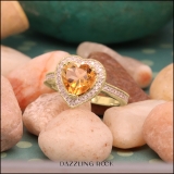 8 MM Heart Citrine & Round White Diamond Bridal Halo Engagement Band Ring 18K Yellow Gold