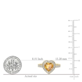8 MM Heart Citrine & Round White Diamond Bridal Halo Engagement Band Ring 18K Yellow Gold