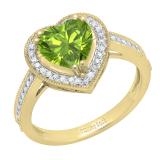 8 MM Heart Peridot & Round White Diamond Bridal Halo Engagement Band Ring 14K Yellow Gold