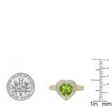8 MM Heart Peridot & Round White Diamond Bridal Halo Engagement Band Ring 14K Yellow Gold
