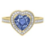 8 MM Heart Tanzanite & Round White Diamond Bridal Halo Engagement Band Ring 14K Yellow Gold