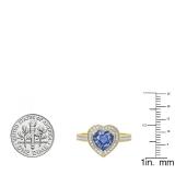 8 MM Heart Tanzanite & Round White Diamond Bridal Halo Engagement Band Ring 14K Yellow Gold
